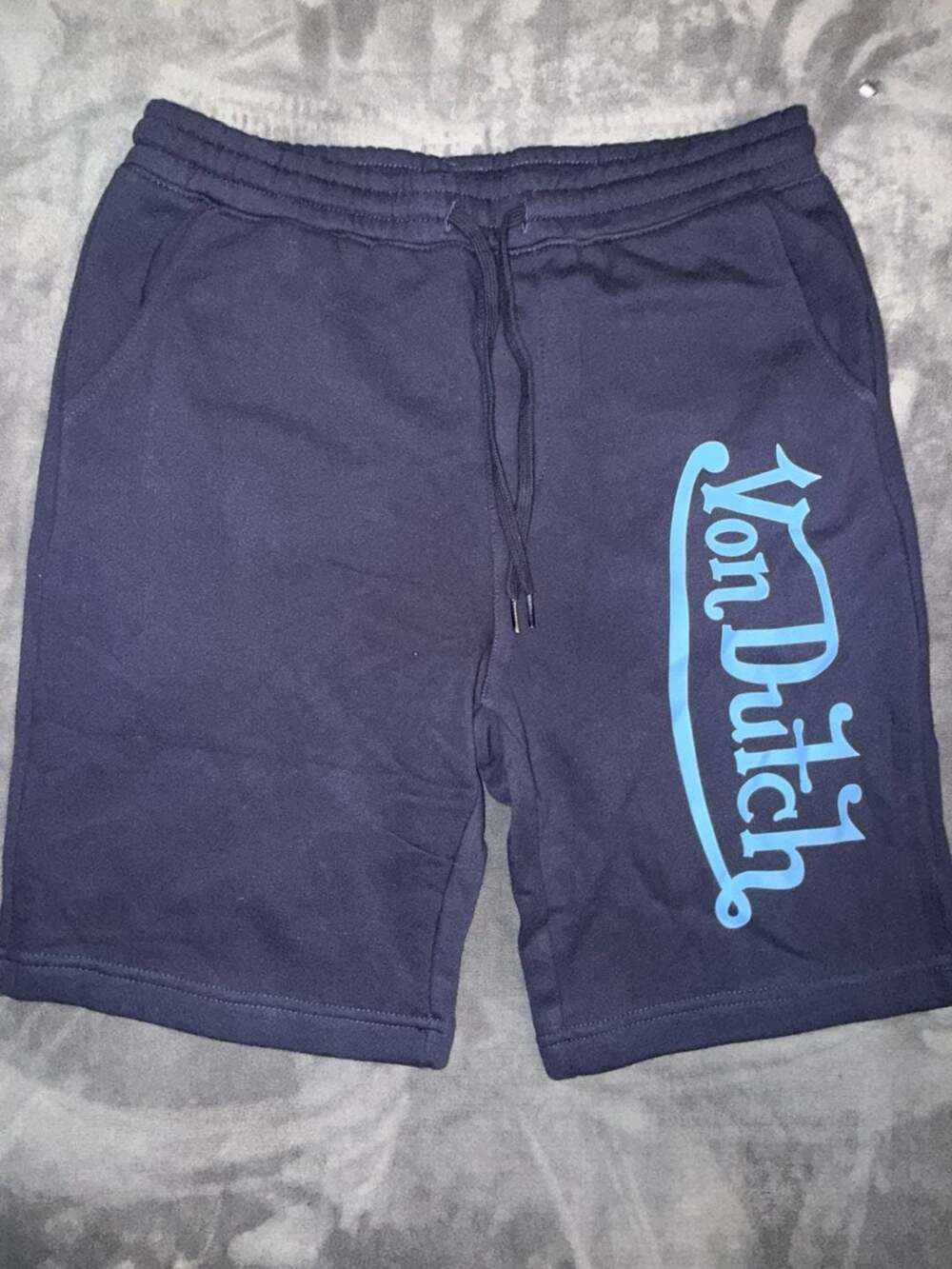 Von Dutch Men's Navy Blue Signature Logo Fleece Drawstring Sweat Shorts Medium